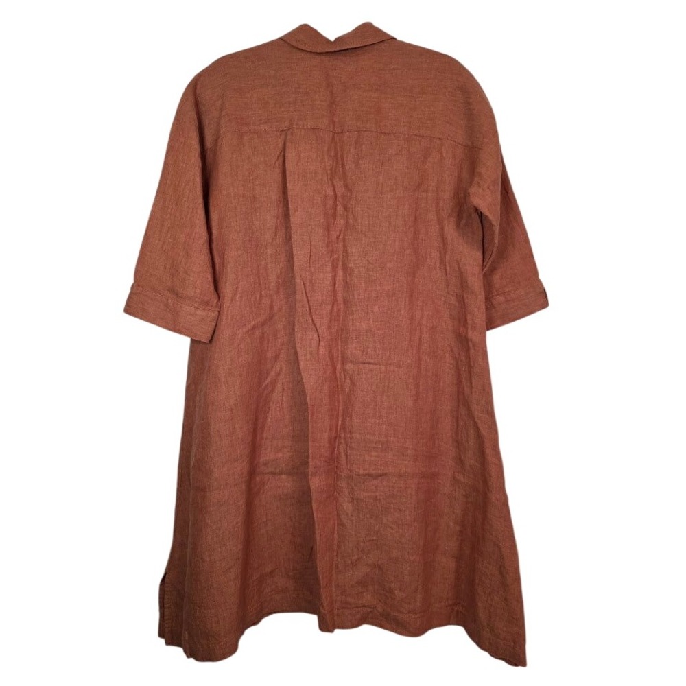 Pure Jill Small Petite 100% Linen Shirt Dress Terracotta Button Front Pockets - Picture 2 of 7